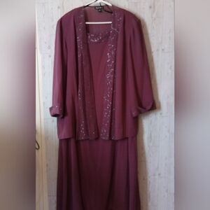 Dana Kay 2-piece Elegant Maxi Plum Dress Set Women's Size 24W Embelished Neck